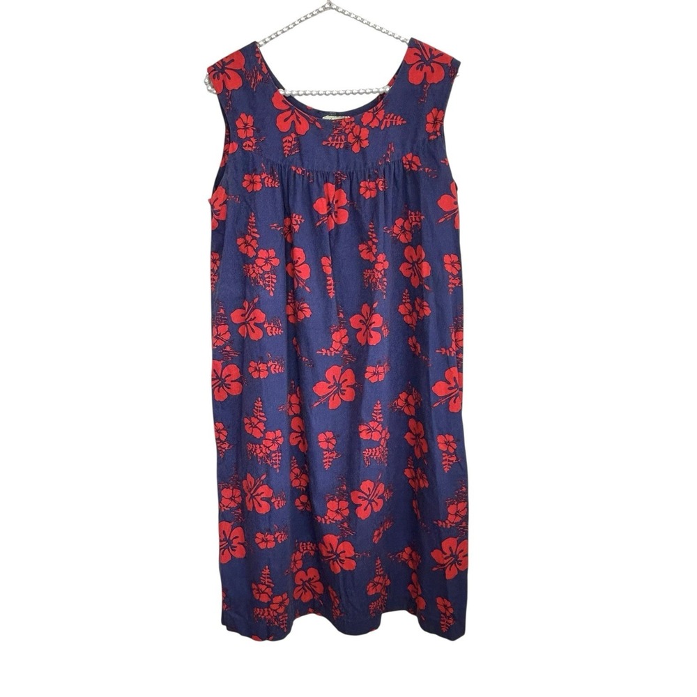 VTG Ui Maikai Hawaiian Mini Dress Medium Luau Floral Vacation Tropical Mumu USA